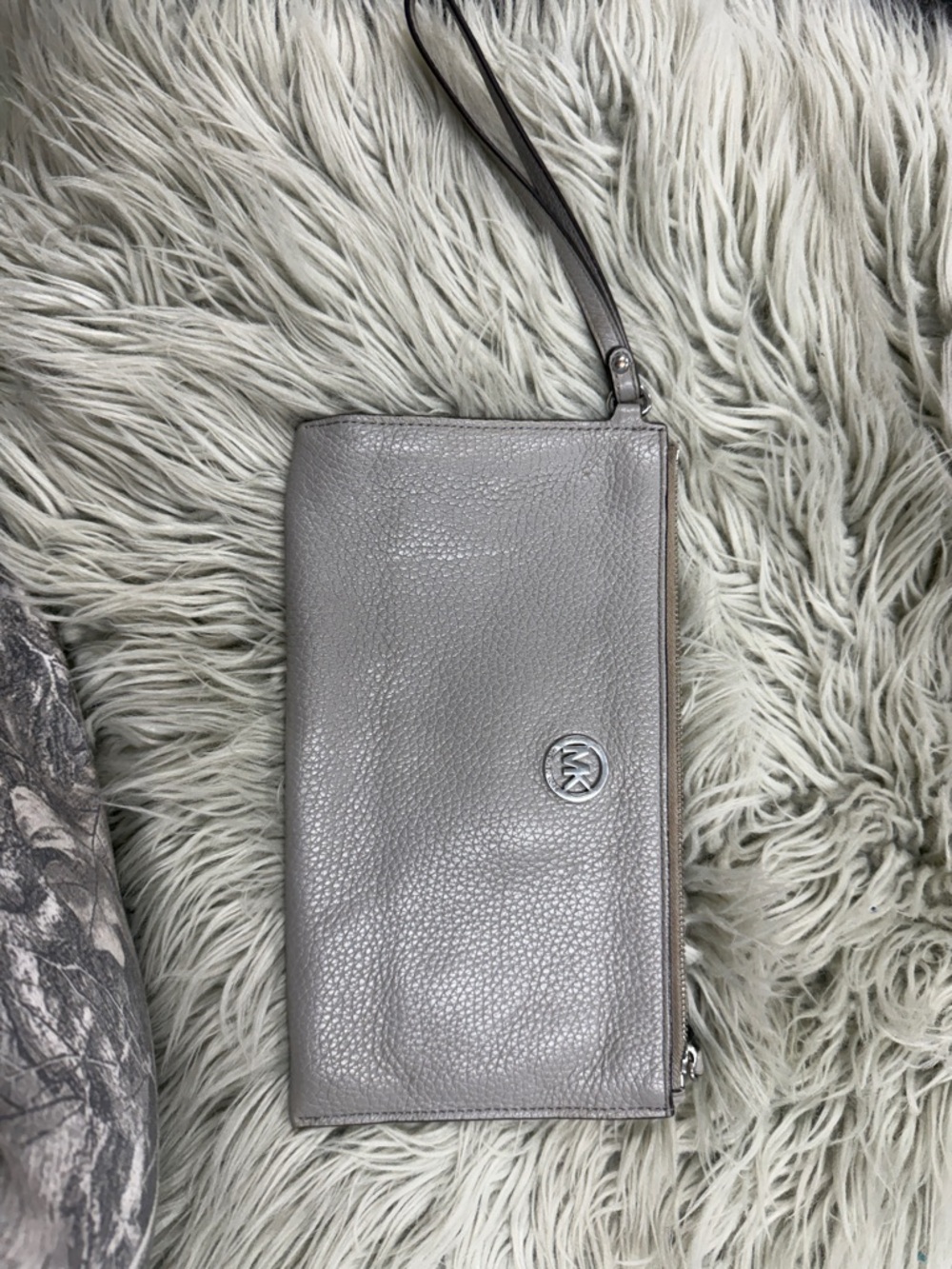 Michael Kors Gray Pebbled Leather Wristlet with MK Logo